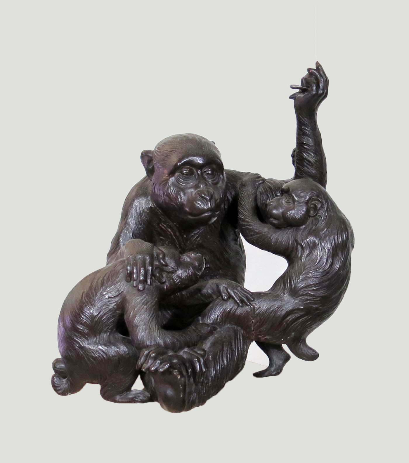Antique Three Monkeys Bronze Sculpture Modernism